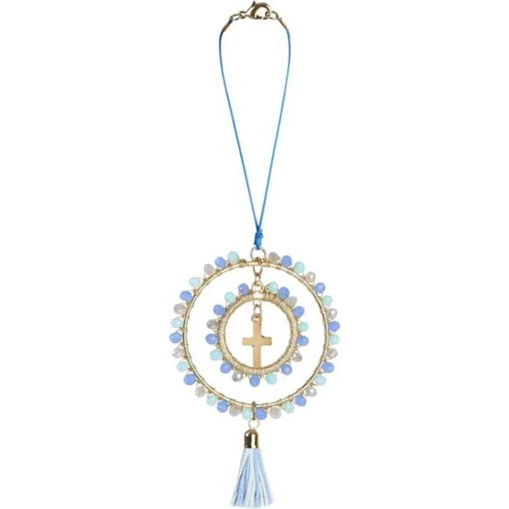 Crystal cross car mirror hanging suncatcher rearview charm keychain bag accessor